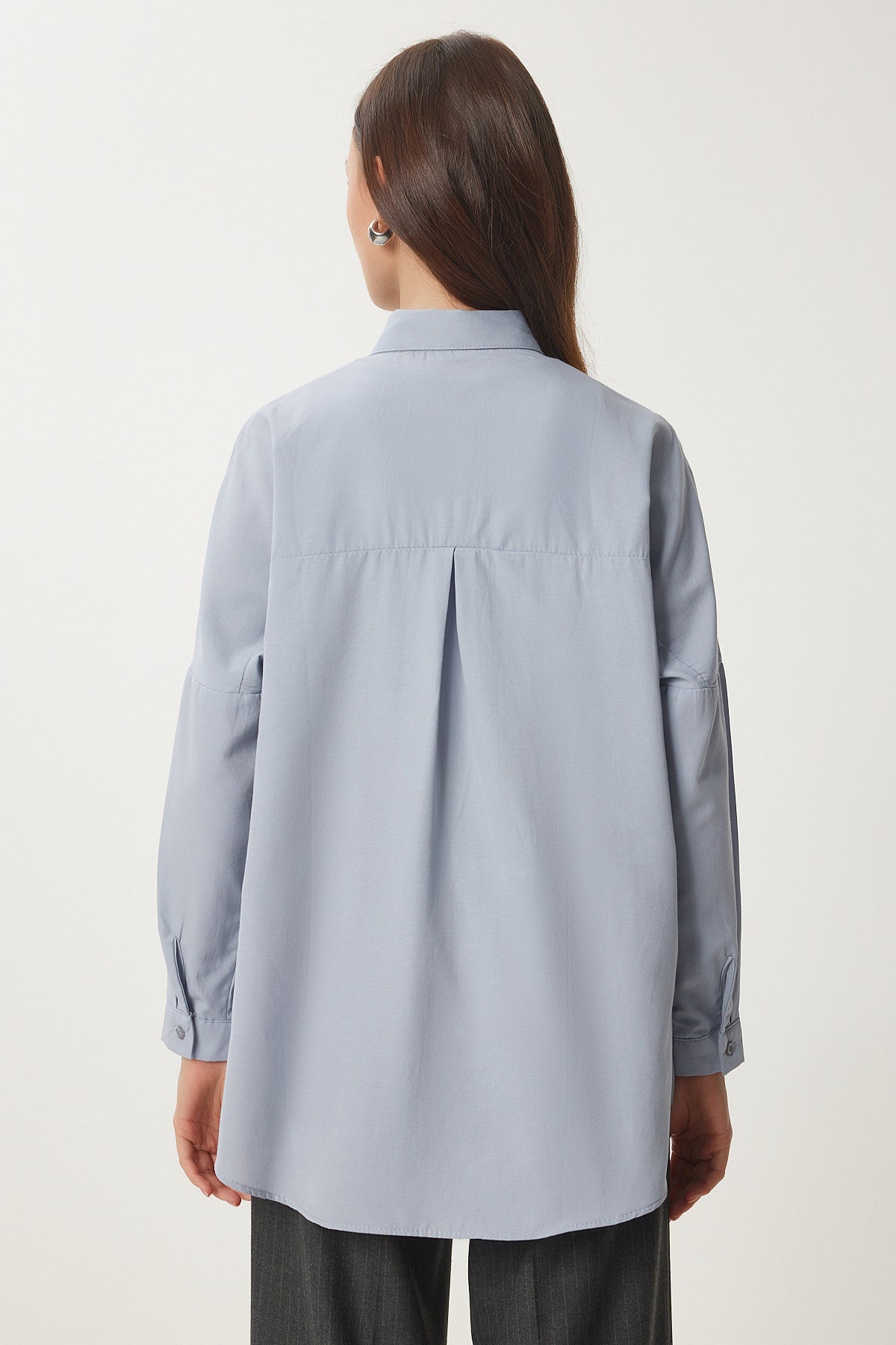 Gri Oversize Uzun Basic Gömlek  DD00842