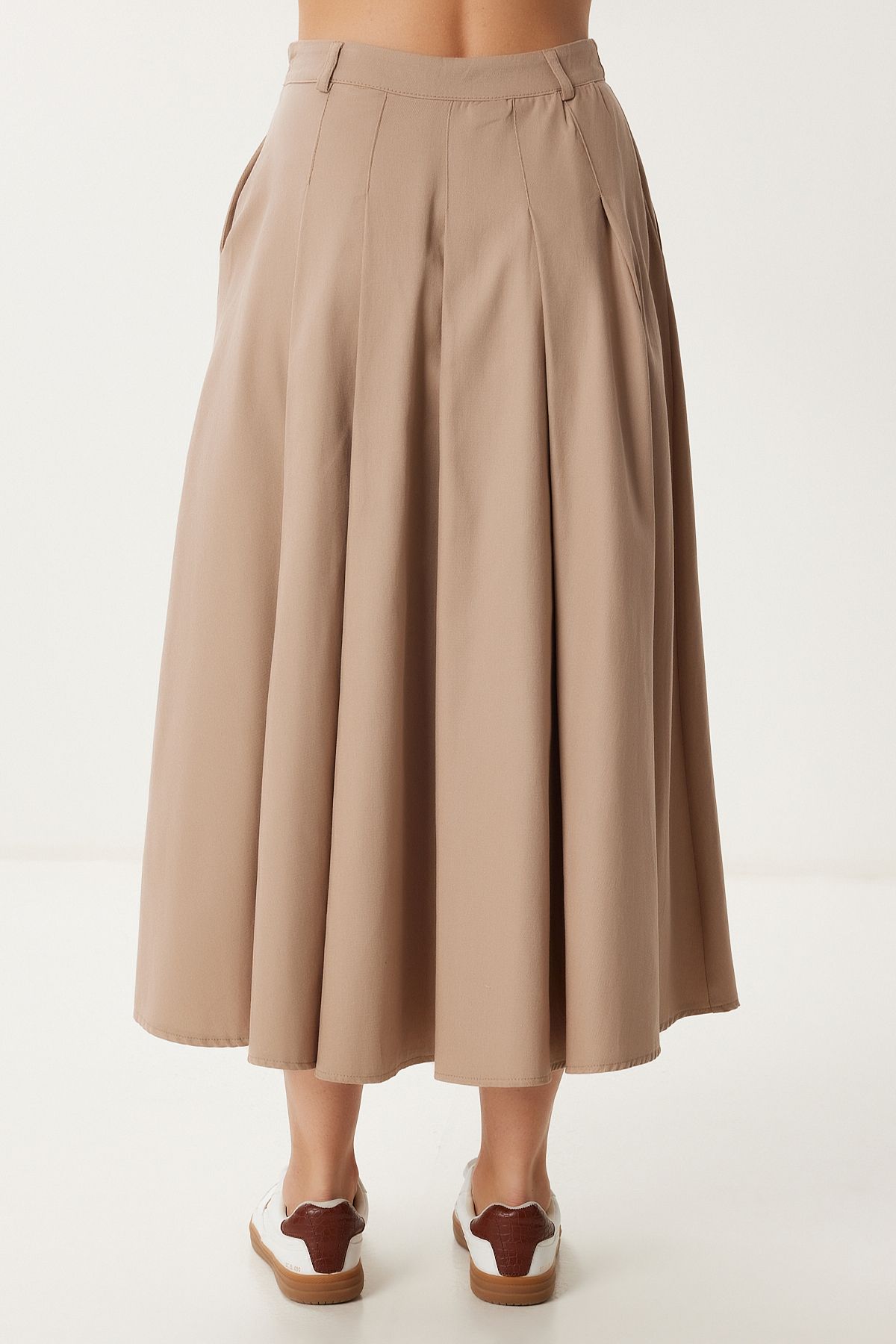 Bej Cepli Gabardin Kloş Etek GP00026