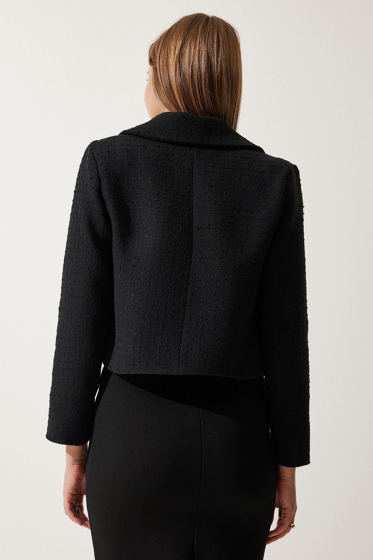 Siyah Crop Tüvit Blazer Ceket TO00039