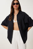 Siyah Oversize Dokuma Gömlek WF00130