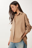 Bej Oversize Keten Gömlek PB00053
