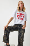 Siyah Kahverengi Leopar Desenli Straight Jeans UT00012