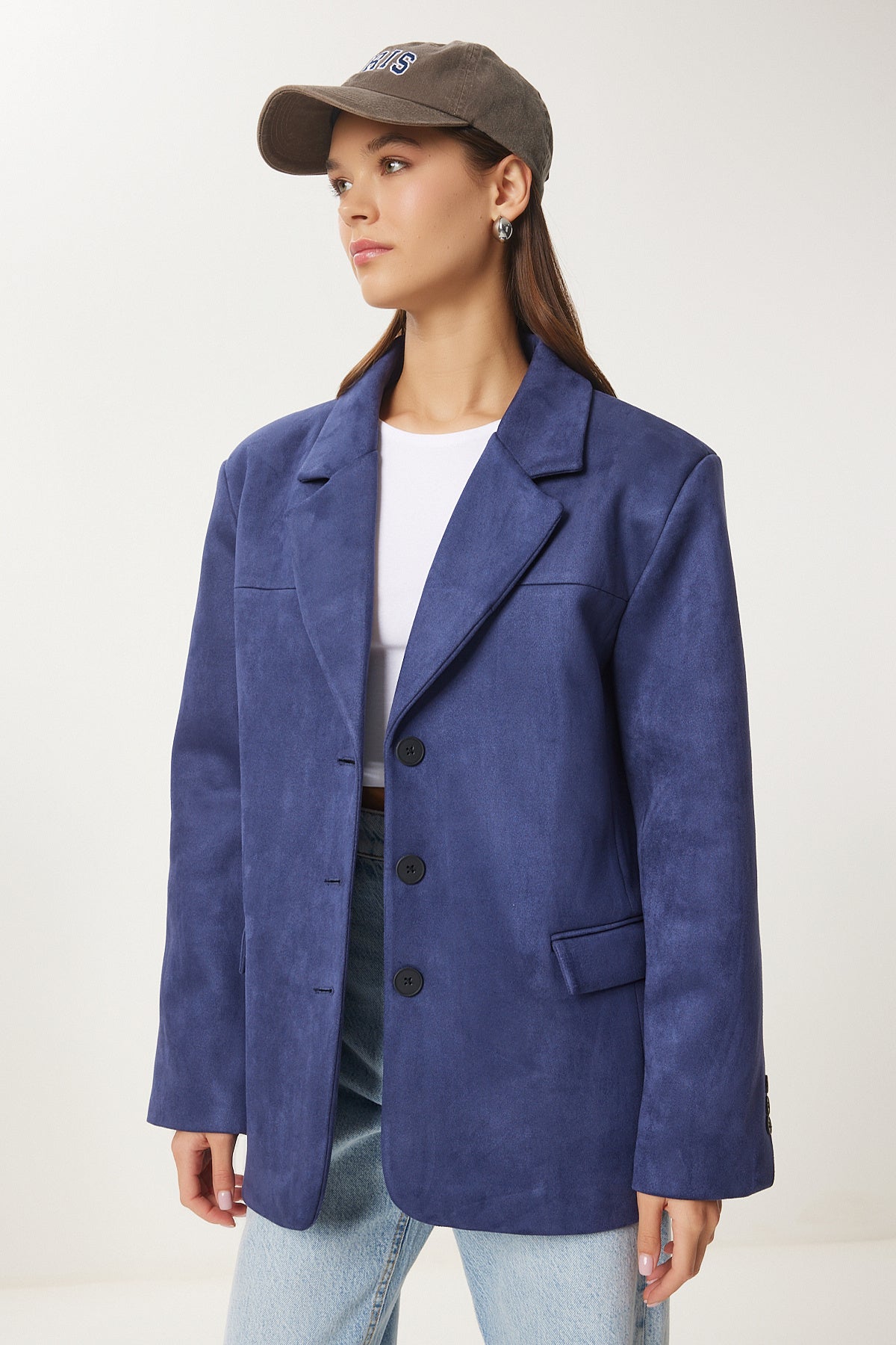 Lacivert Premium Süet Blazer Ceket FN03443