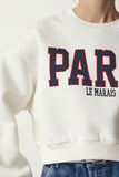 Ekru Baskılı Şardonlu Crop Örme Sweatshirt HF00444