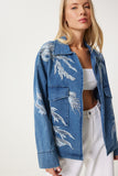 Mavi Nakış İşlemeli Denim Ceket ES00168
