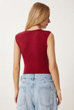 Bordo Büzgü Detaylı Çıtçıtlı Esnek Örme Bluz DP00248