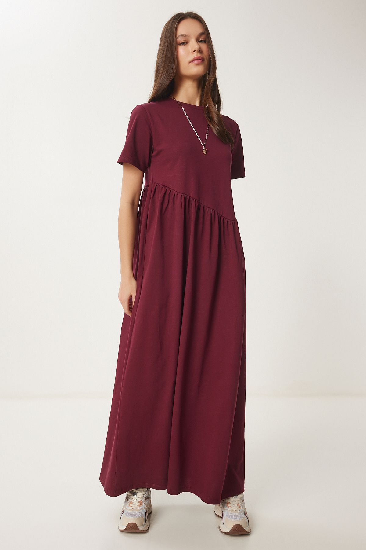 Bordo Oversize Yazlık Örme Elbise DZ00122