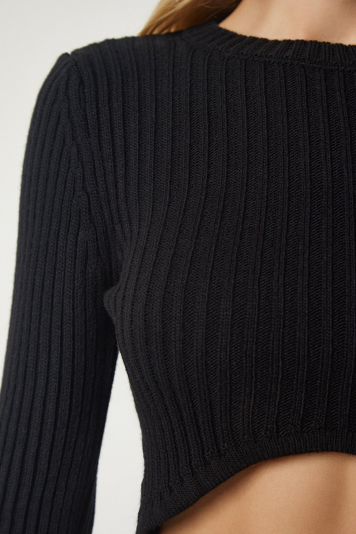 Siyah Fitilli Crop Etek Triko Takım PF00020