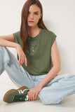 Haki Basic Örme T-Shirt EN00643