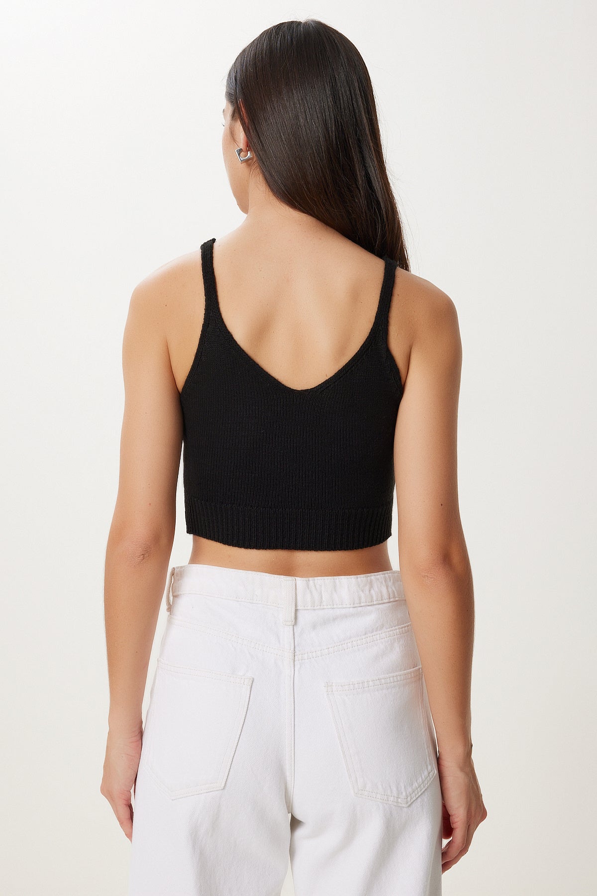 Siyah Balıkçı Yaka Triko Atlet Crop Takım MT00153