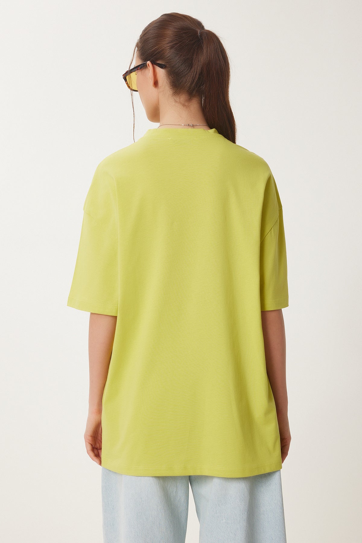 Yağ Yeşili Oversize Baskılı Örme T-Shirt JH00054