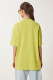 Yağ Yeşili Oversize Baskılı Örme T-Shirt JH00054