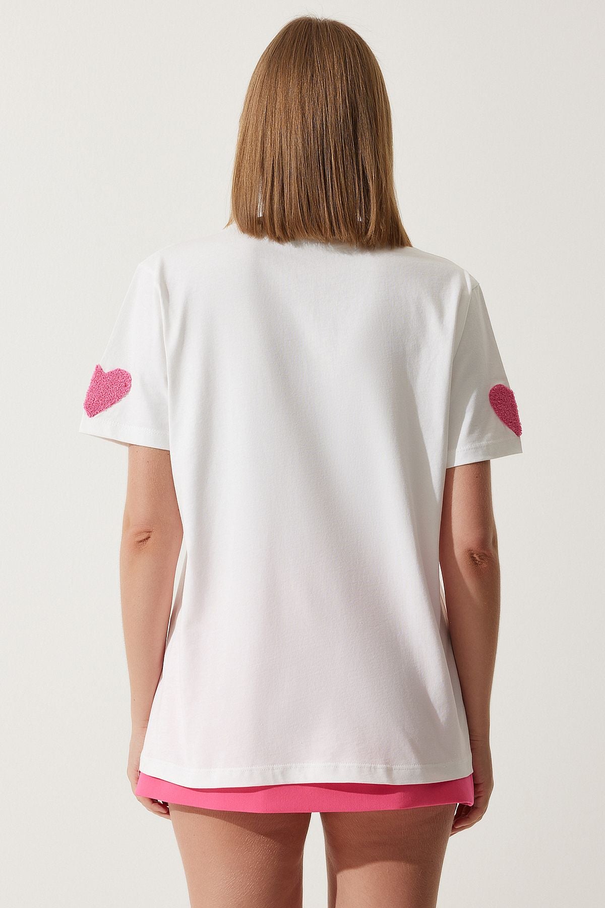 Beyaz Dokulu Kalpli Oversize Örme T-Shirt CR00433