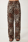 Siyah Kahverengi Leopar Desenli Saten Pantolon US00967