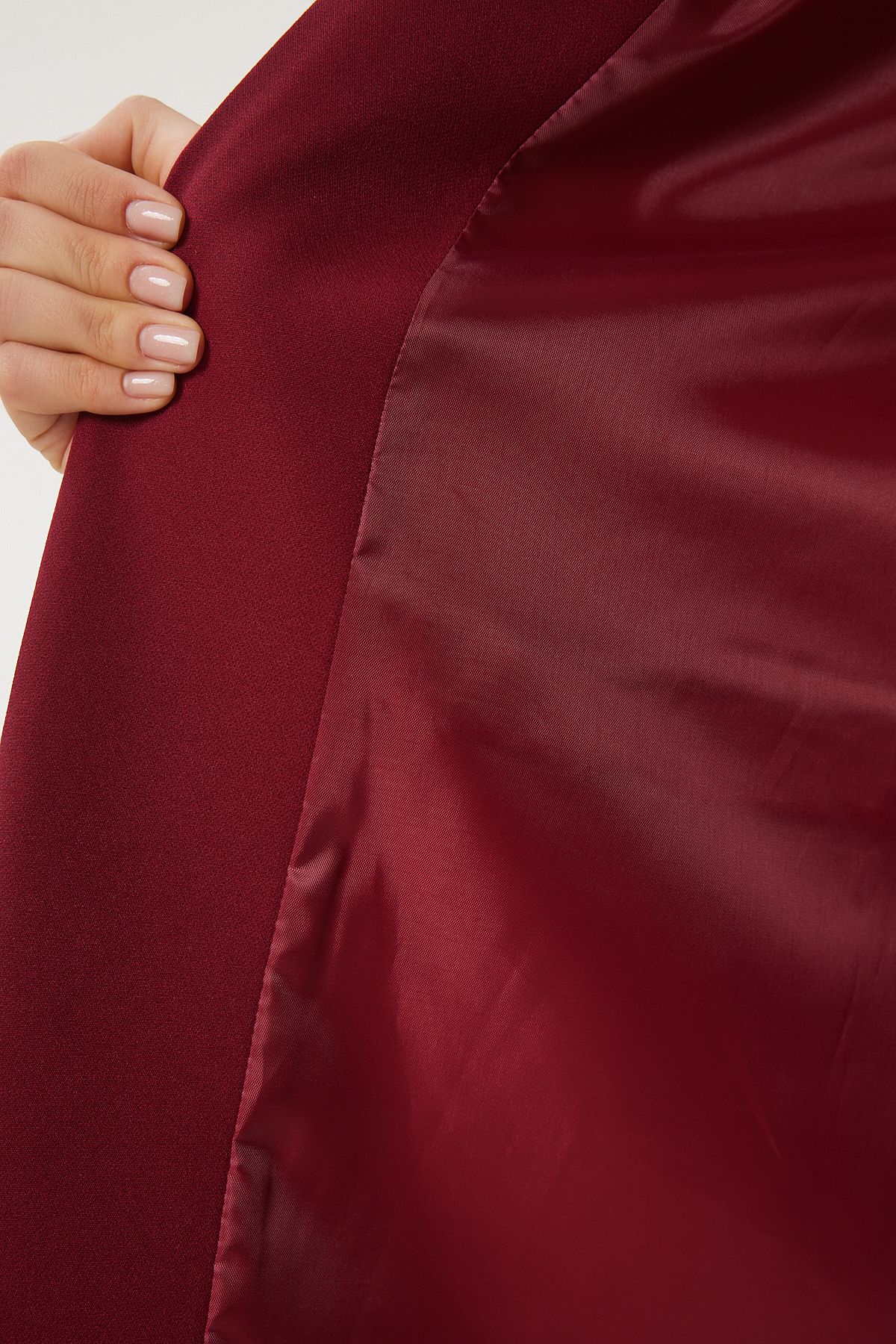 Bordo Şal Yaka Büzgü Detaylı Dokuma Blazer Ceket HL00004