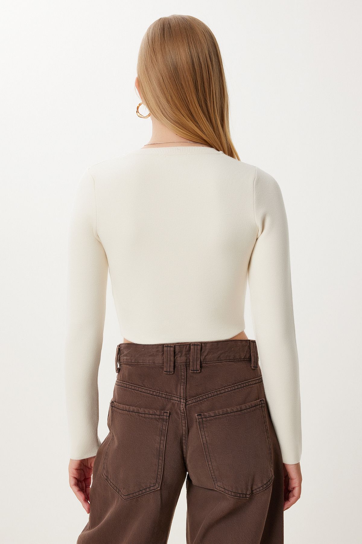 Krem Basic Crop Triko Kazak MX00248