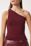 Bordo Tek Omuz Saran Triko Bluz  FN03208