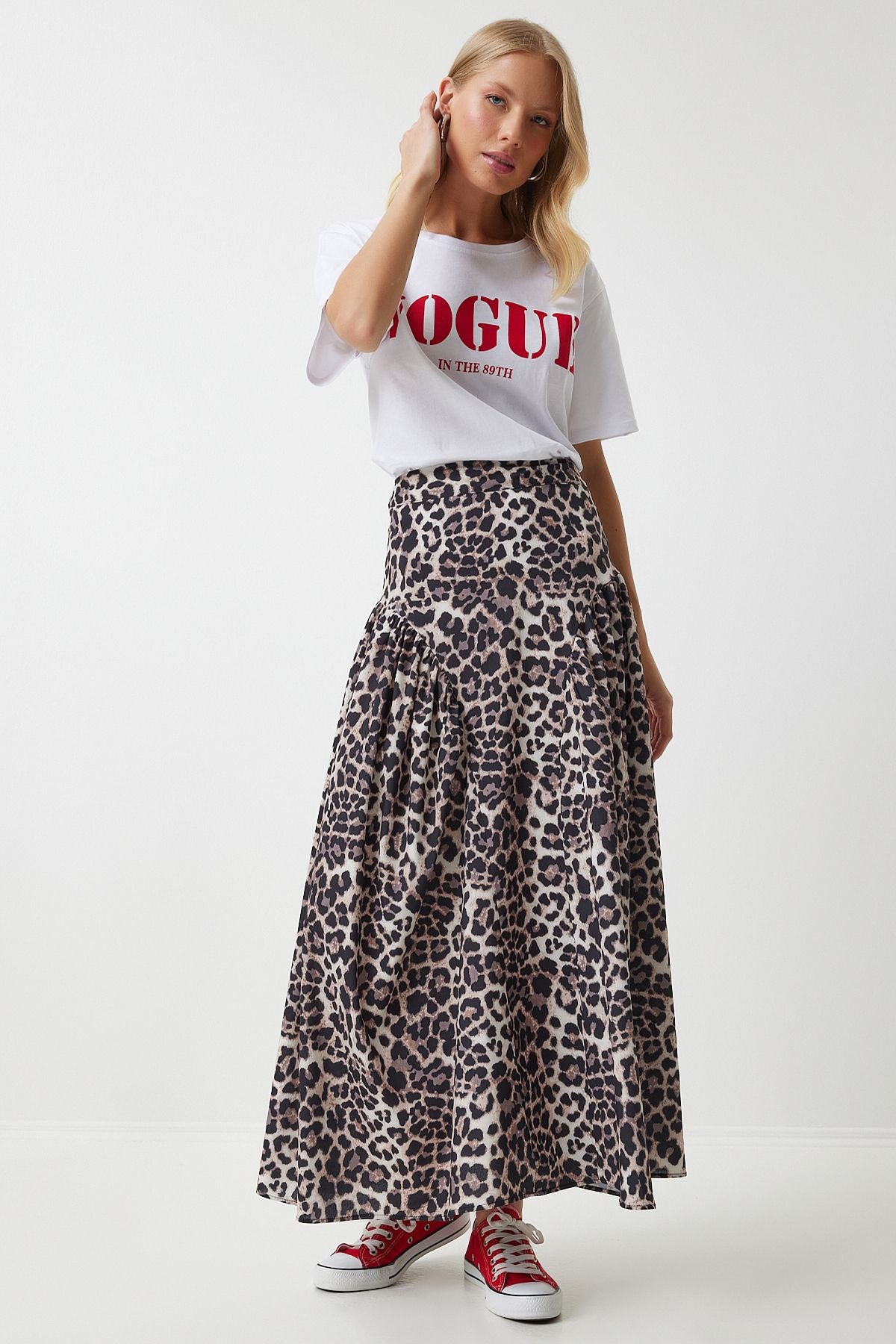 Beyaz Baskılı Pamuklu Örme T-Shirt AN00196
