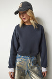 Antrasit Şardonlu Crop Sweatshirt UB00178