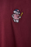 Bordo Ayıcık İşlemeli Pamuklu Örme T-Shirt CR00485