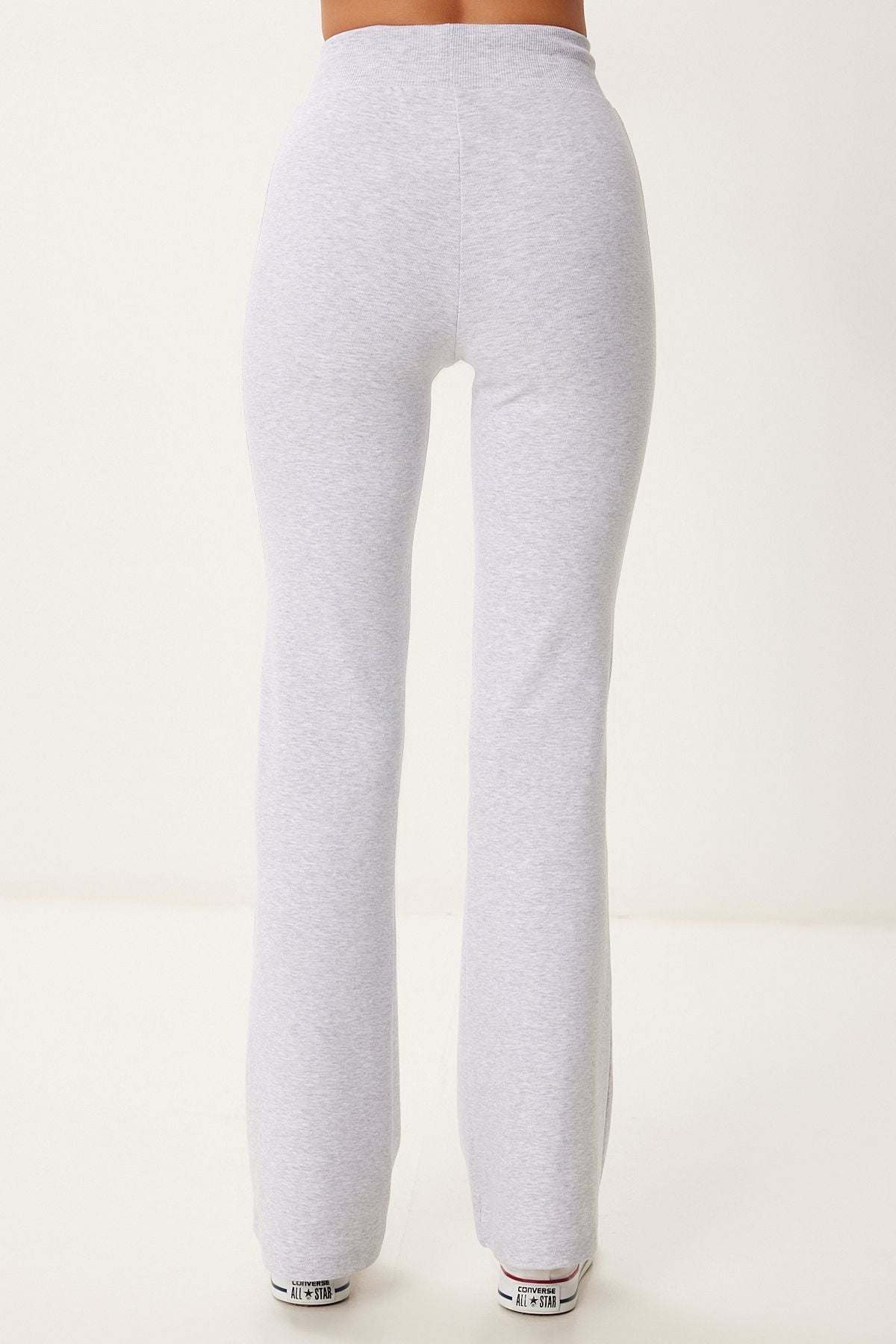 Gri Melanj Fitted/Vücuda Oturan Esnek Örme Alt-Üst Takım US00998