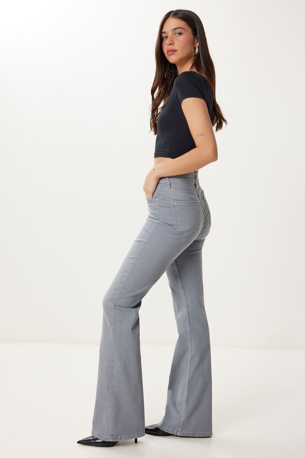 Gri Geniş Paça Denim Jean FQ00002