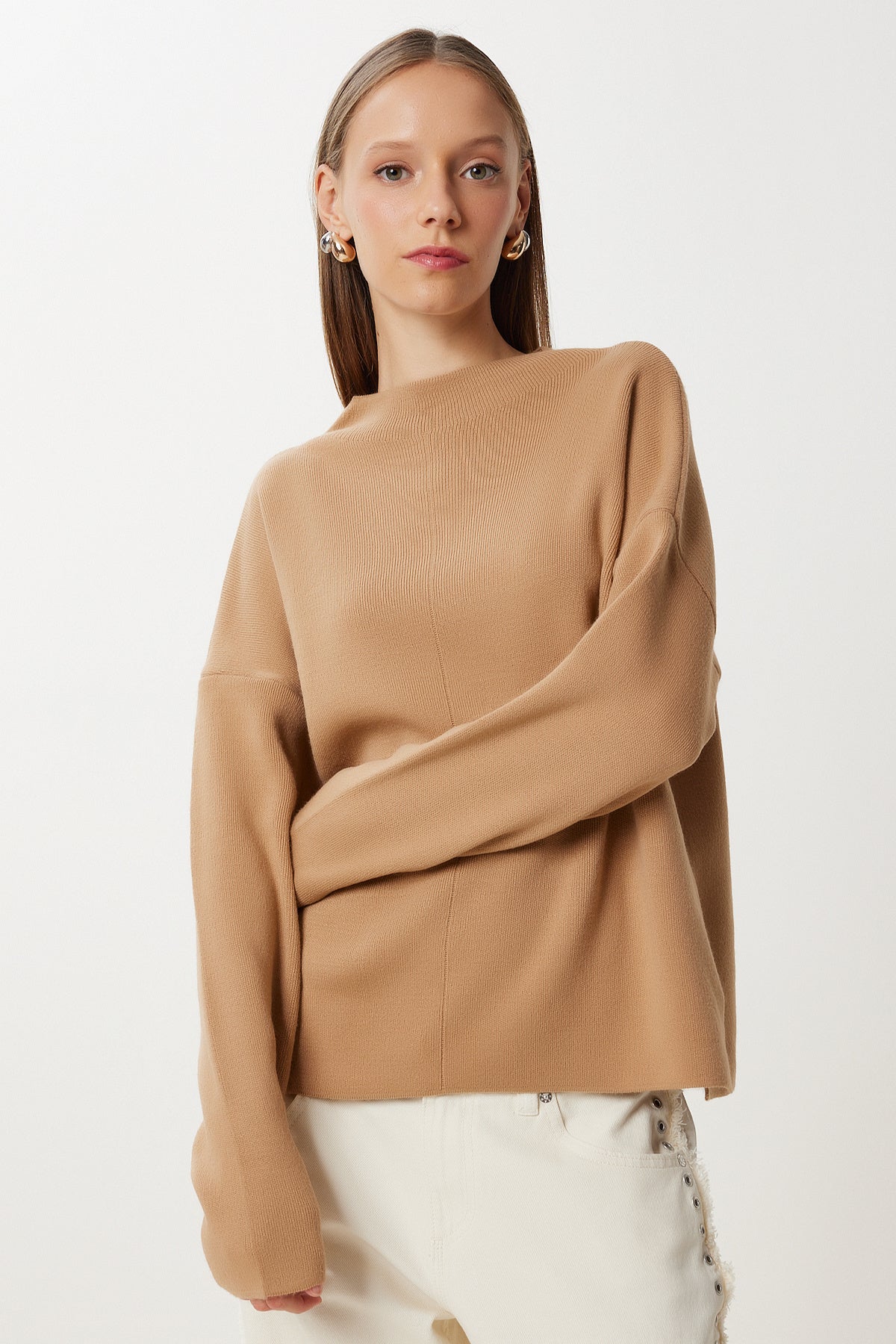 Camel Dik Yaka Basic Triko Kazak Kİ00153