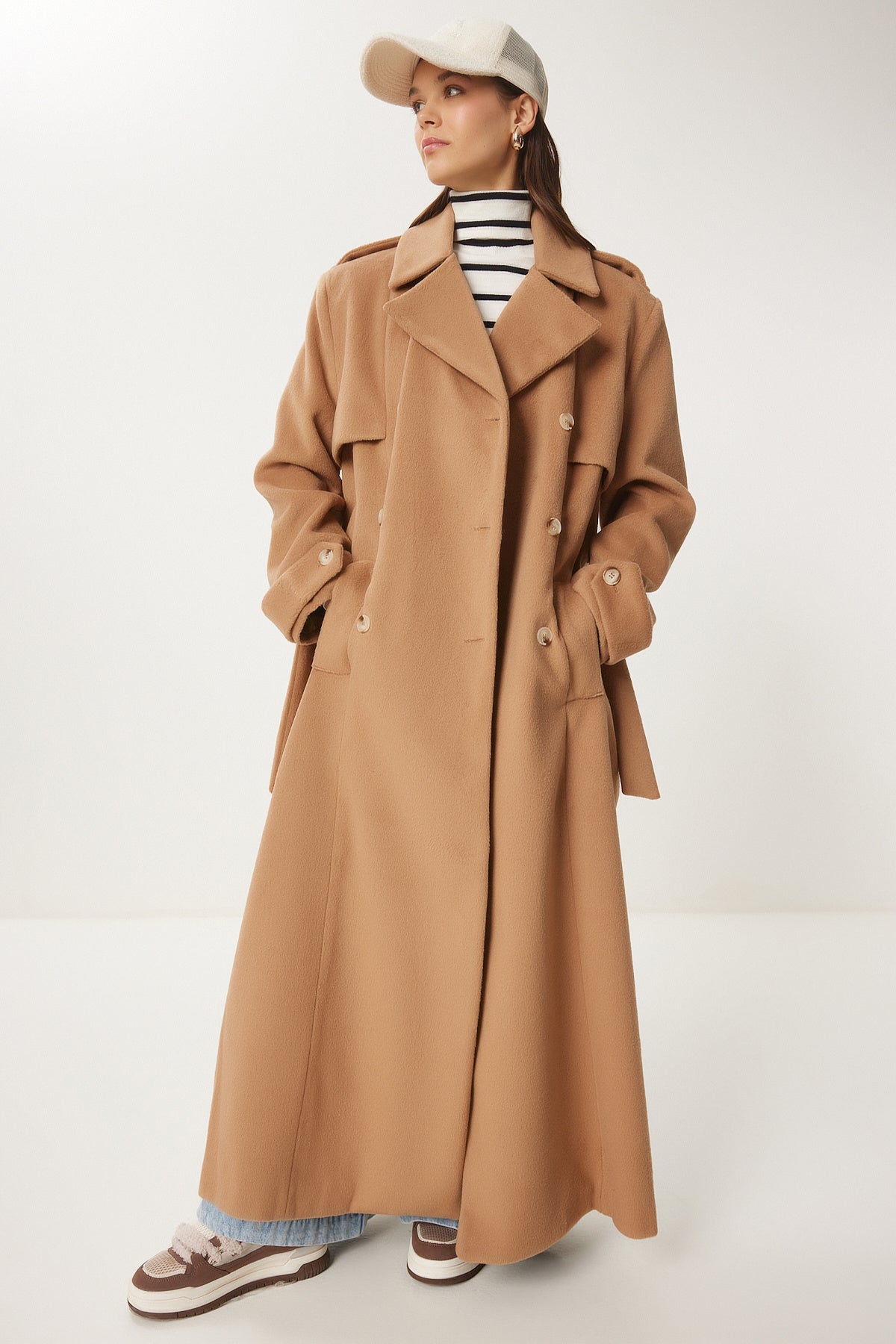 Bisküvi Premium Oversize Kaşe Kaban FN03441