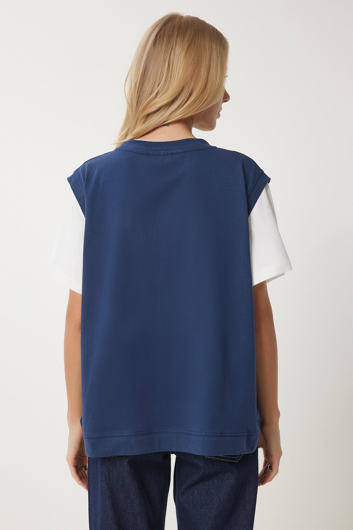 Lacivert Kontrast Renkli Pamuklu Örme T-Shirt CR00459