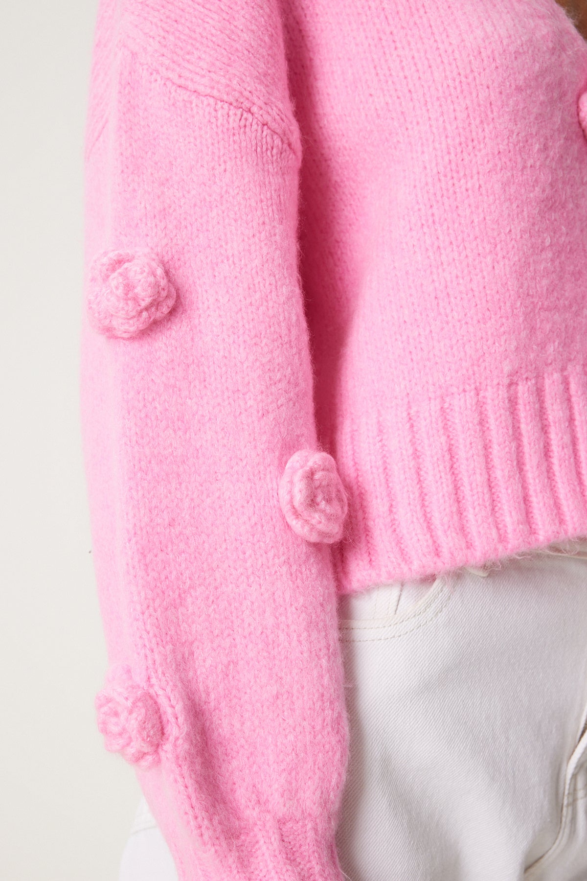 Pembe Ponpon Çiçek Detaylı Triko Hırka PF00078