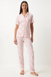 Açık Pembe Desenli Gömlek Pantolon Pijama Takımı EC00043