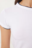 Beyaz Lacivert Kontrast Renkli Örme T-Shirt UB00369