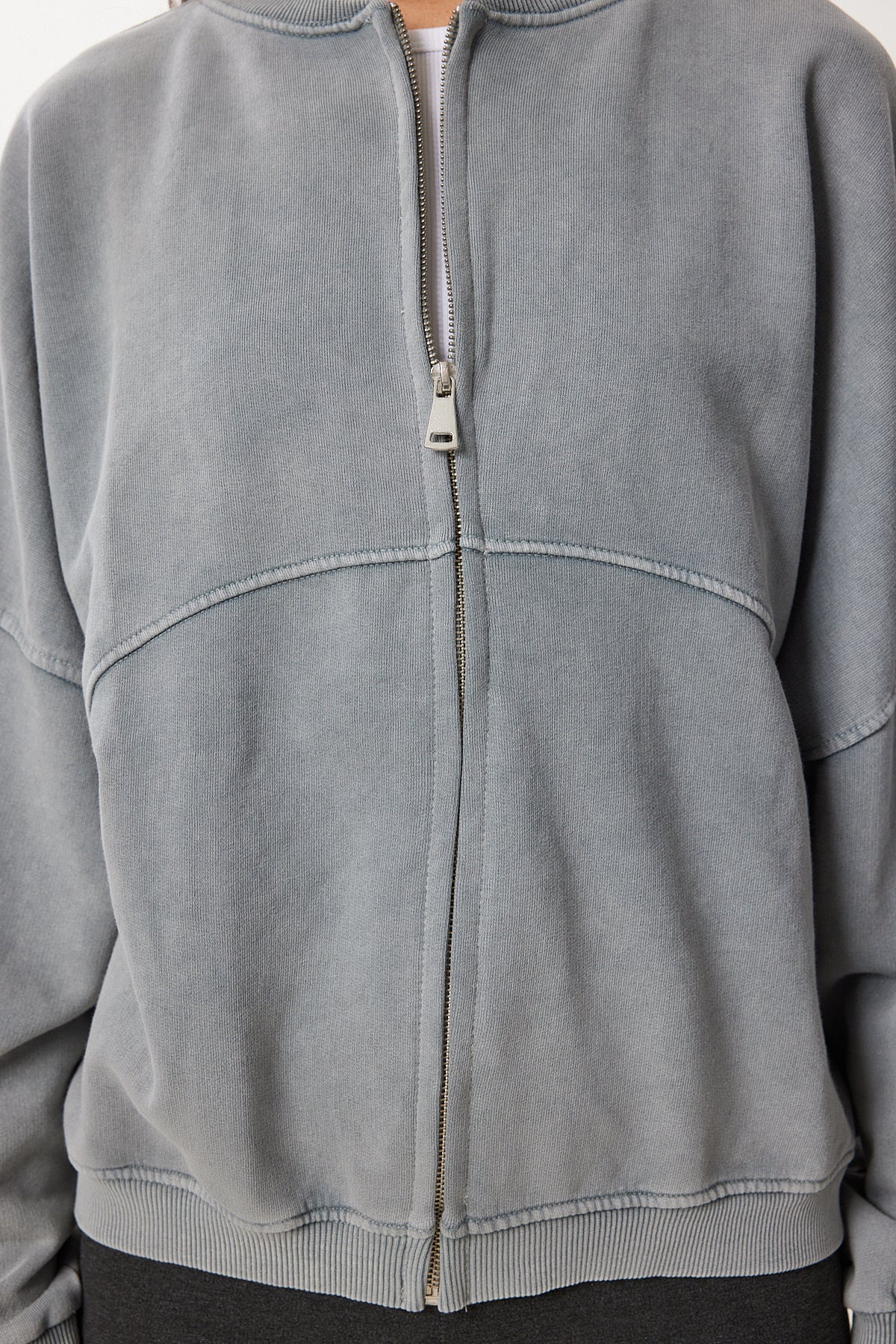 Gri Yıkamalı Oversize Örme Sweatshirt UB00409