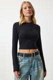 Siyah Beyaz Bisiklet Yaka Basic 2'Li Paket Crop Örme Bluz OW00035