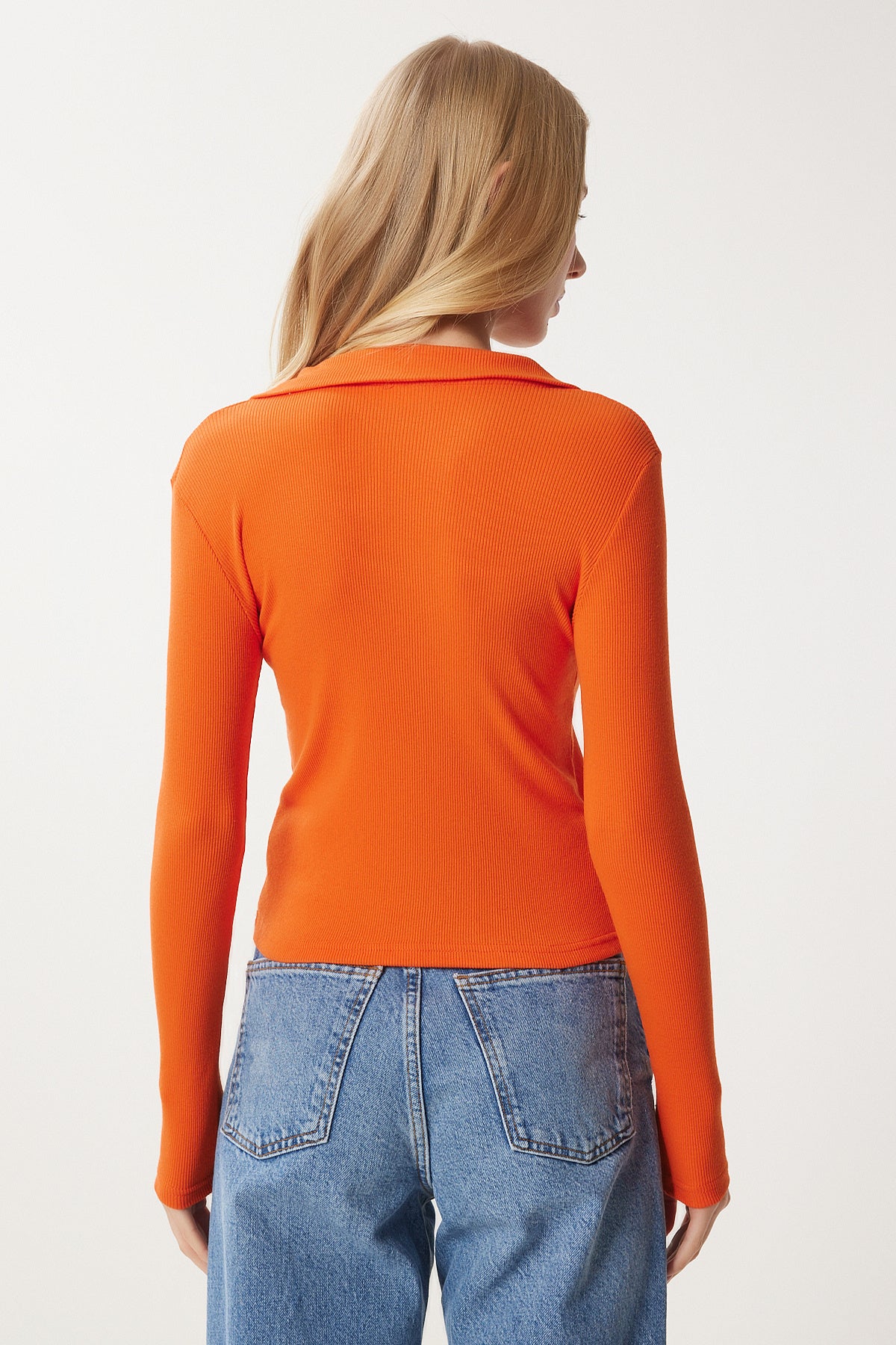 Oranj Yeşil 2'Li Polo Yaka Fitilli Örme Bluz GT00232