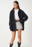 Siyah Kapüşonlu Şardonlu Fermuarlı Oversize Sweatshirt VN00015