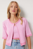 Pembe Triko Crop Hırka Takım PF00093