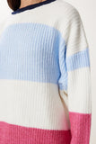 Mavi Ekru Çizgili Oversize Triko Kazak MX00241