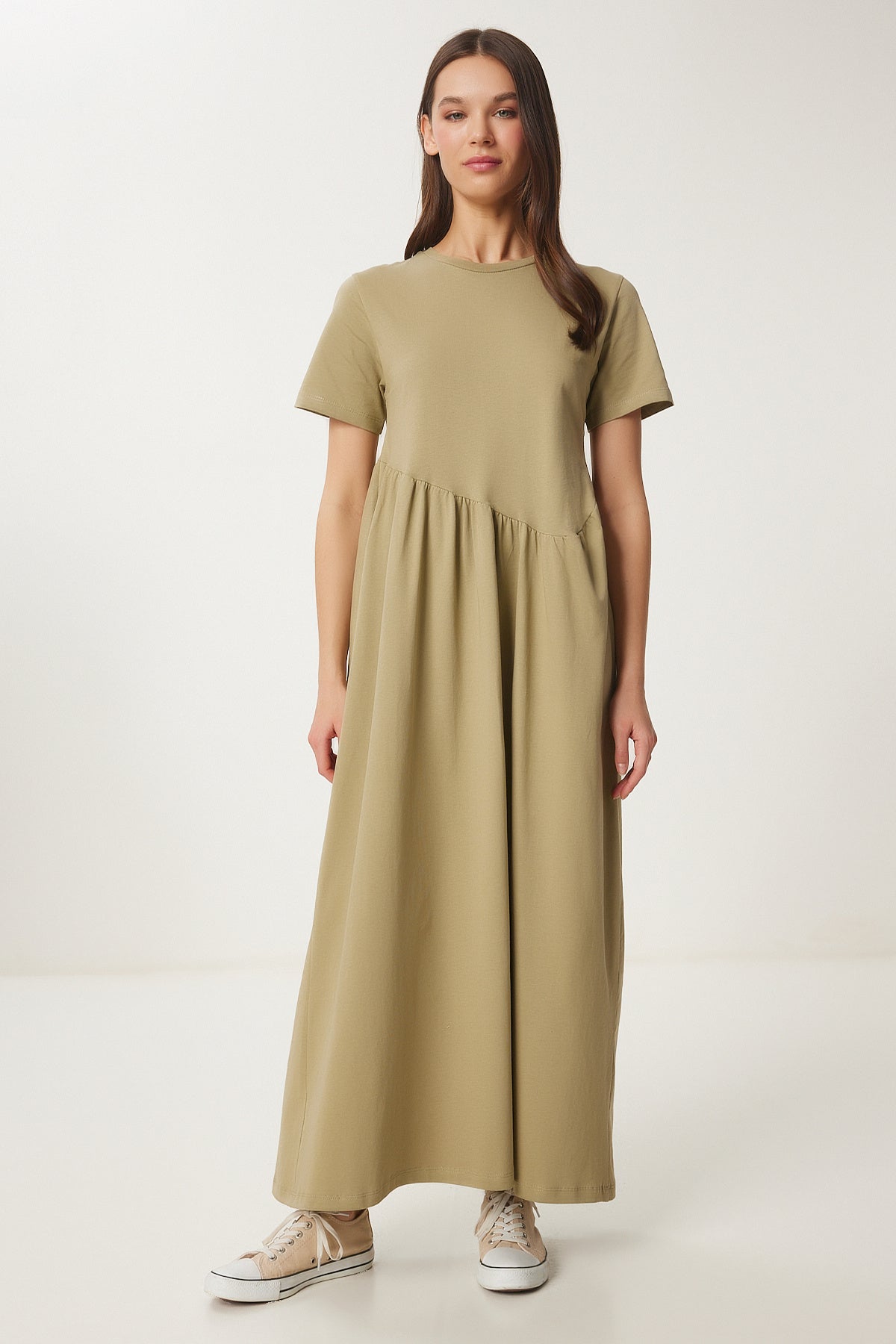 Zeytin Yeşili Oversize Yazlık Örme Elbise DZ00122