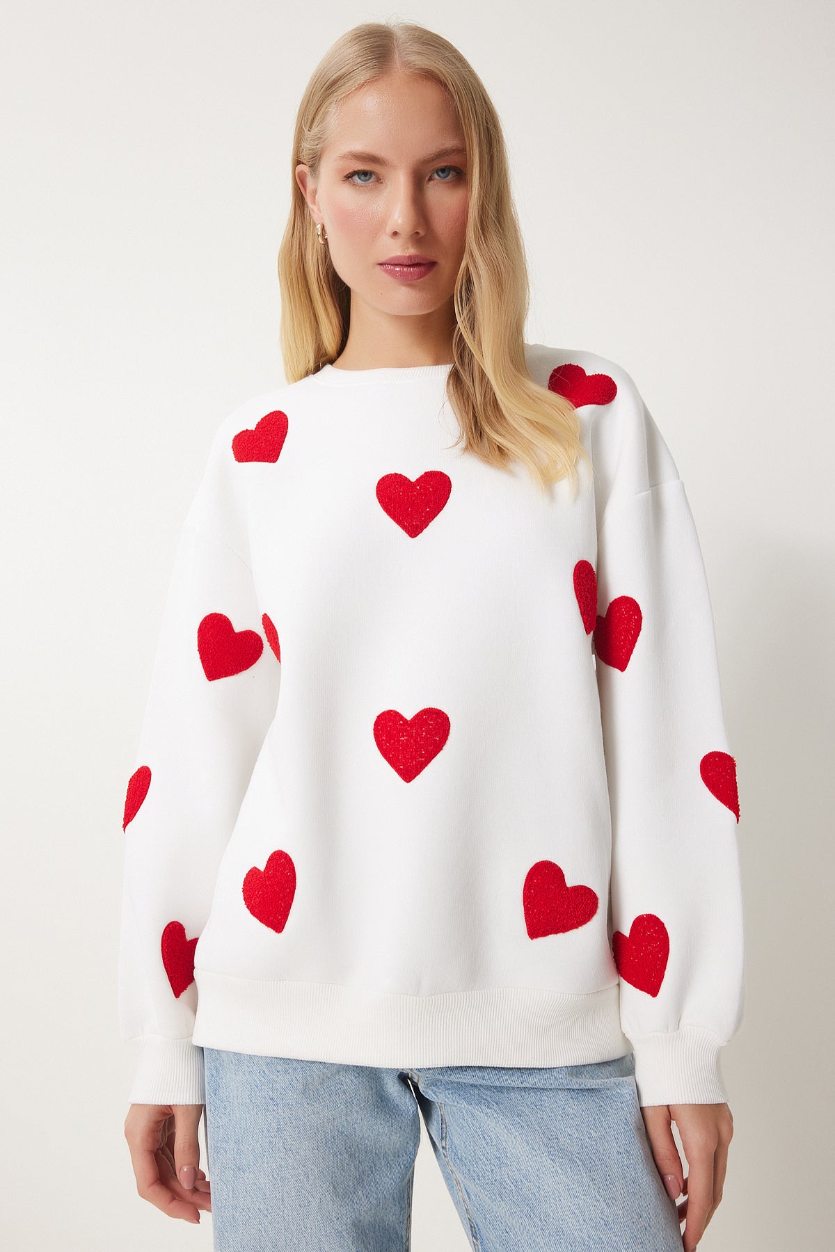 Ekru Kalpli Dokulu Şardonlu Örme Sweatshirt MP00030