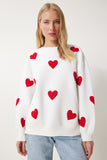 Ekru Kalpli Dokulu Şardonlu Örme Sweatshirt MP00030
