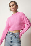 Pembe Bisiklet Yaka Crop Triko Kazak MC00240