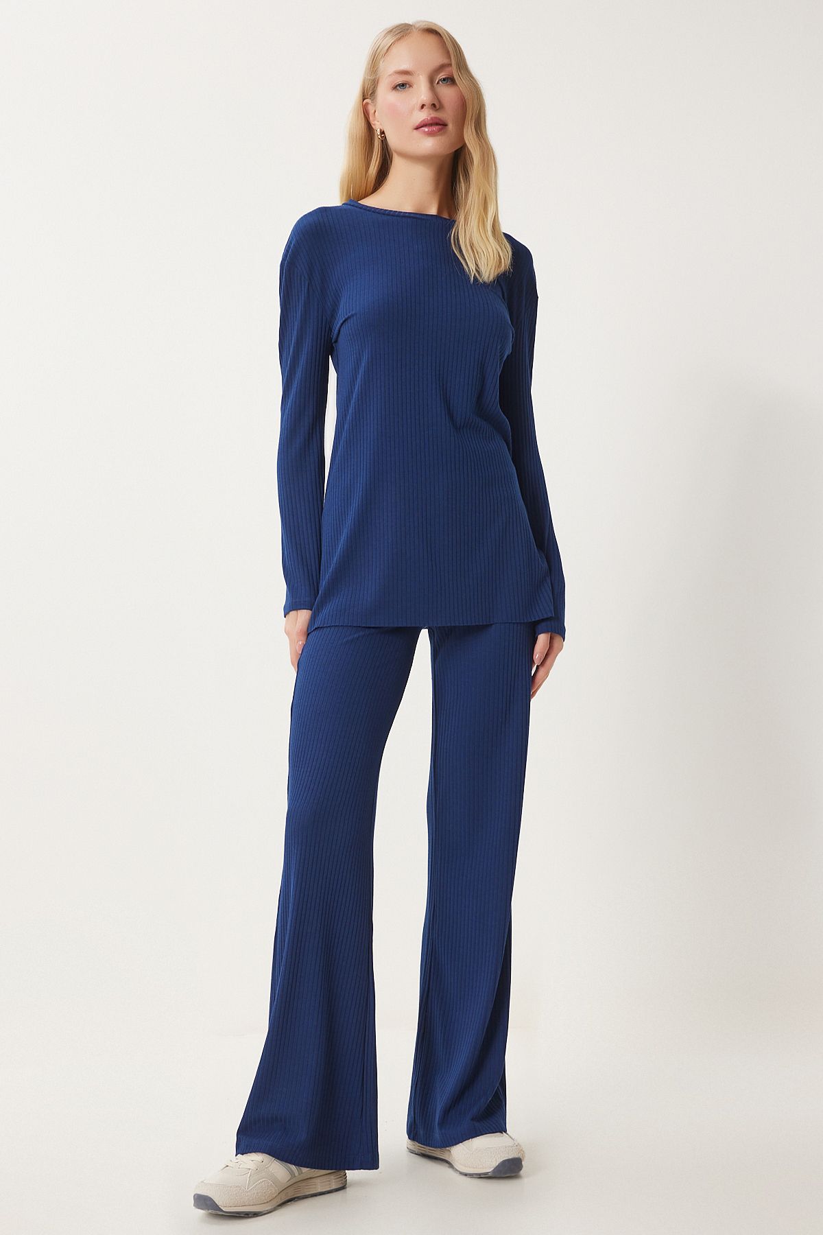Lacivert Rahat Fitilli Örme Bluz Pantolon Takım OW00054