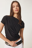 Siyah Drape Detaylı Sandy Örme Bluz Lİ00115