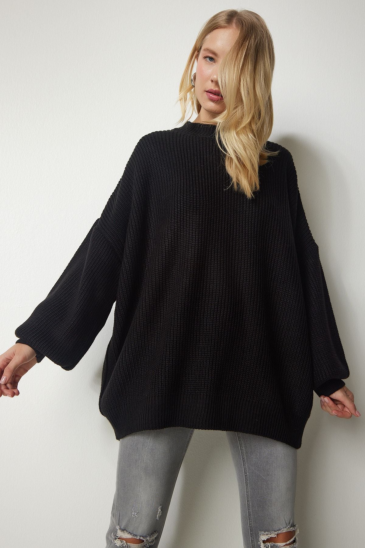 Siyah Oversize Basic Triko Kazak mx00126