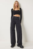 Siyah Geniş Paça Kargo Jean FN03184
