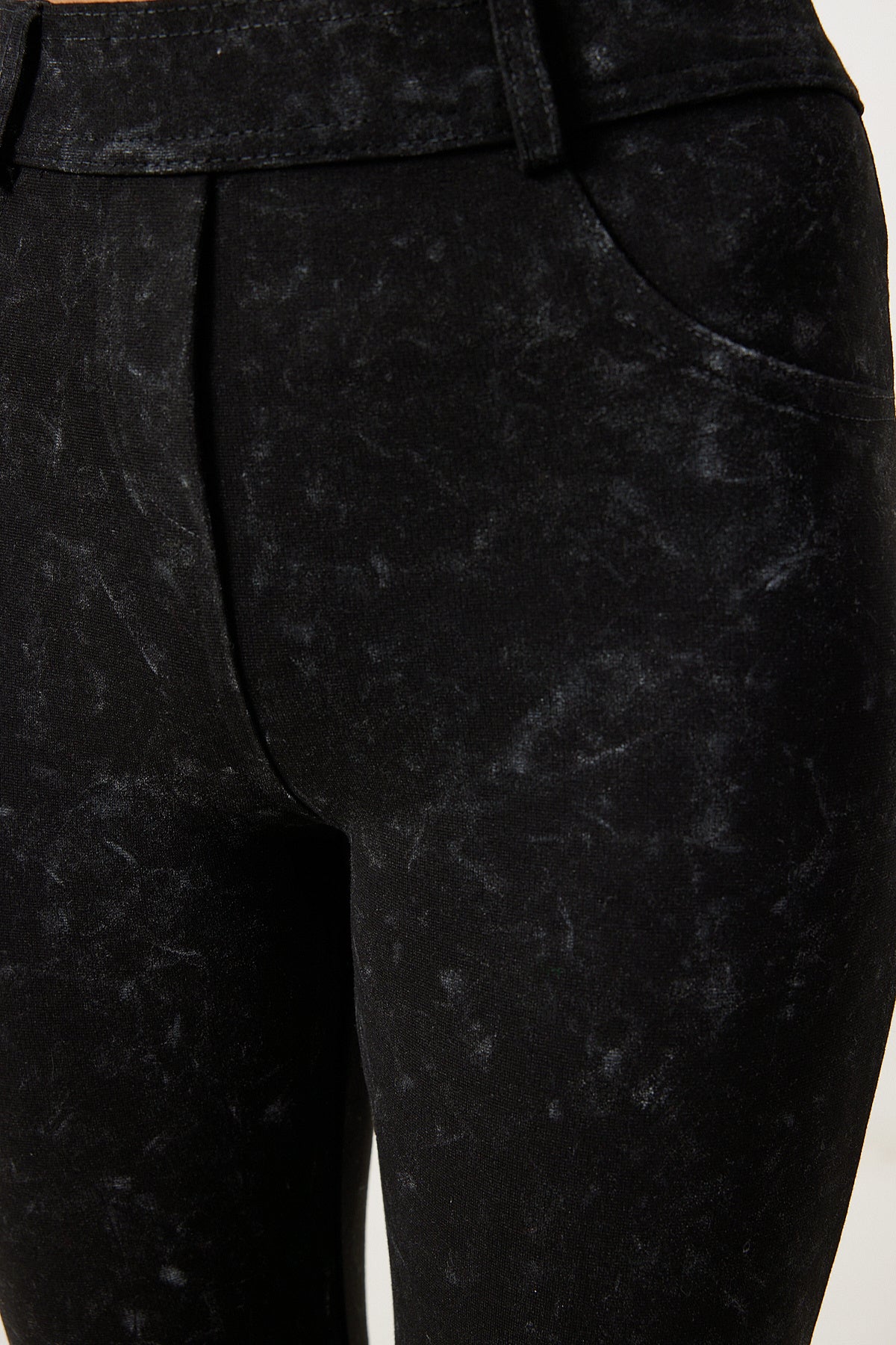 Siyah Yıkamalı Örme Tayt Pantolon UB00460