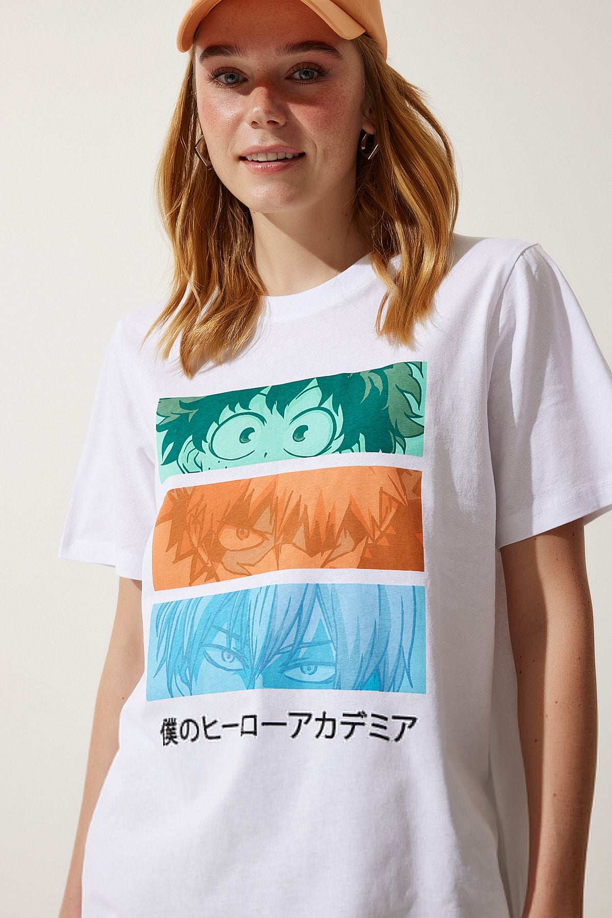 Beyaz Renkli Baskılı Oversize Örme T-Shirt WO00034