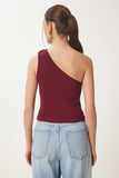 Bordo Tek Omuz Tokalı Fitilli Crop Bluz KH00096