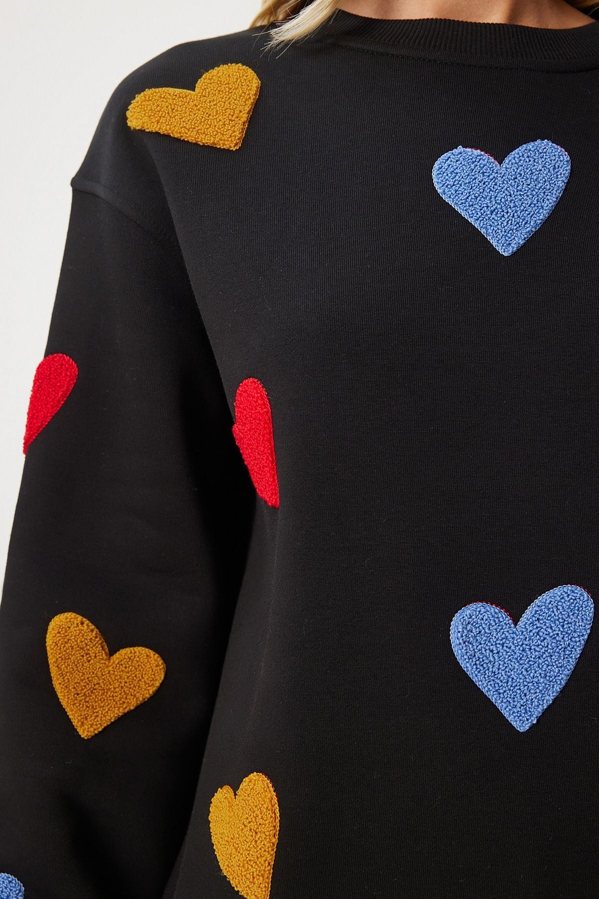 Siyah Kalpli Dokulu Şardonlu Örme Sweatshirt NJ00162
